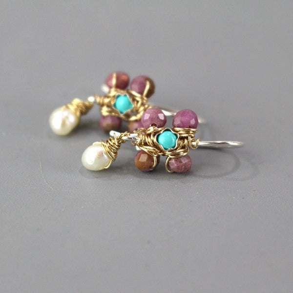 Jasmine Earrings, Lepidolite Earrings, Small Flower Earrings, Turquoise Earrings, Pearl Drop Earrings, Bohemian Earrings, Purple Earrings