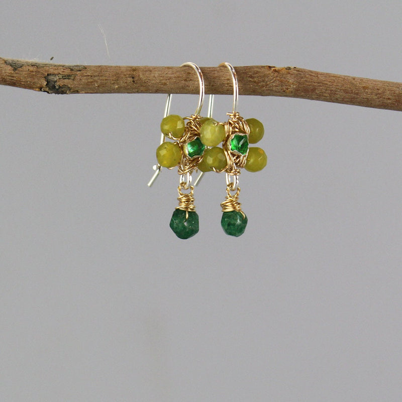 Green Jasmine Earrings, Small Flower Earrings, Green Glass Earrings, Aventurine Drop Earrings, Unique Boho Earrings, Christmas Gift for Her