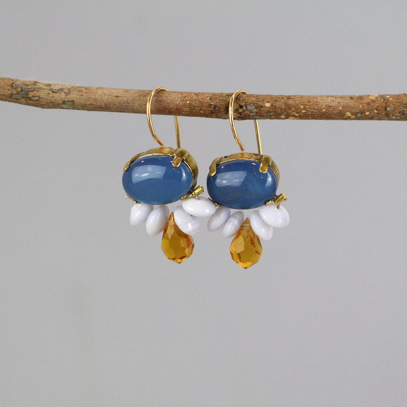 Blue Gemstone Earrings, Statement Drop Earrings, Bridesmaid Earrings Gift, Big Dangle Earrings, Blue Agate Jewelry, Boho Chic Earrings