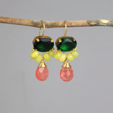 Big Gemstone Earrings, Green and Pink Earrings, Statement Earrings, Green Zircon Earrings, Unique Dangle Earrings, Green Jewelry, Boho Chic