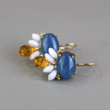 Blue Gemstone Earrings, Statement Drop Earrings, Bridesmaid Earrings Gift, Big Dangle Earrings, Blue Agate Jewelry, Boho Chic Earrings