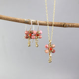 Carnelian Jewelry Set, Jasmine Earrings Necklace Set, Flower Earrings, Carnelian Pendant Necklace, Rhodonite Necklace, Rhodonite Earrings