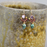Purple Earrings, Small Gemstone Earrings, Tiny Earrings, Garnet Earrings, Pearl Drop Earrings, Boho Earrings, Birthstone Earrings