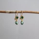 Green Earrings, Dangle Earring, Small Earrings, Dancer Earrings, Petite Earrings, Gemstone Earrings, Pearl Drop Earrings, Dainty Earrings