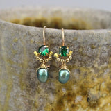 Green Earrings, Dangle Earring, Small Earrings, Dancer Earrings, Petite Earrings, Gemstone Earrings, Pearl Drop Earrings, Dainty Earrings