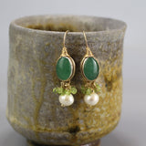 Aventurine Earrings, Peridot Cluster Earring, Pearl Drop Earrings, Gemstone Earrings, Green Earrings, Statement Earrings, Wedding Earrings