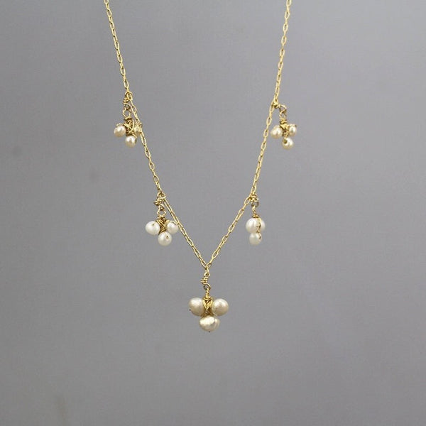 Pearl Cluster Necklace, Dainty Necklace, Layering Necklace, Pearl Jewelry, Wedding Necklace, Pearl Bridal Necklace, Minimalist Necklace