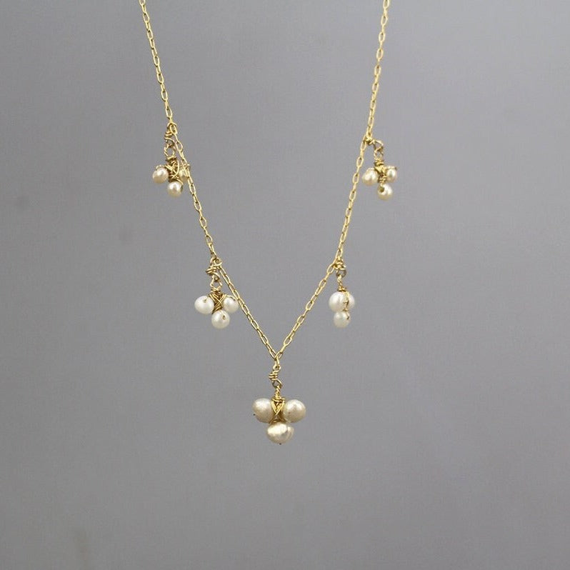 Pearl Cluster Necklace, Dainty Necklace, Layering Necklace, Pearl Jewelry, Wedding Necklace, Pearl Bridal Necklace, Minimalist Necklace