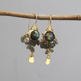 Labradorite Goddess Earrings, Labradorite Cluster Earrings, Gemstone Jewelry, Statement Earrings, Gold Wire Wrap Earrings, Unique Earrings