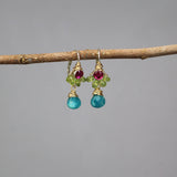 Colorful Dangle Earrings, Cluster Earrings, Peridot Earrings, Fuchsia Zircon Earrings, Unique Earrings, Multi Stone Earrings, Boho Earrings