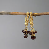 Garnet Cluster Hoop Earrings, Gold Wire Wrapped Hoops, Garnet Earrings, Garnet Hoops, January Birthstone, Statement Hoops, Burgundy Earrings