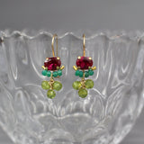 Gemstone Earrings, Tiny Dangle Earrings, Pink Green Earrings, Green Onyx Earrings, Peridot Earrings, Joy Earrings, Petite Cluster Earrings
