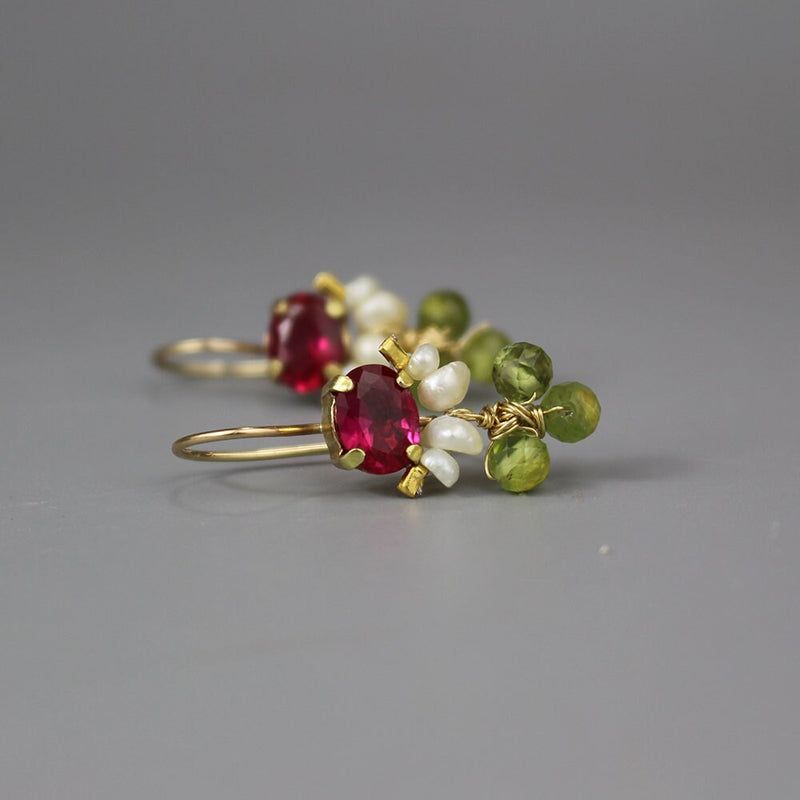 Multi Stone Earrings, Colorful Earrings, Peridot Earrings, Pink Earrings, Pearl Earrings, Dainty Earrings, Joyful Jewelry, Tiny Earrings