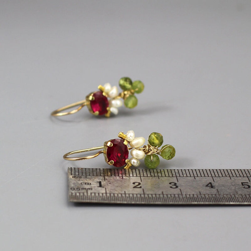 Multi Stone Earrings, Colorful Earrings, Peridot Earrings, Pink Earrings, Pearl Earrings, Dainty Earrings, Joyful Jewelry, Tiny Earrings