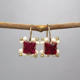 Pink Earrings, Pearl Earrings, Dangle Earrings, Square Earrings, Bridal Earrings, Boho Dangle Earrings, Unique Bridesmaid Gift