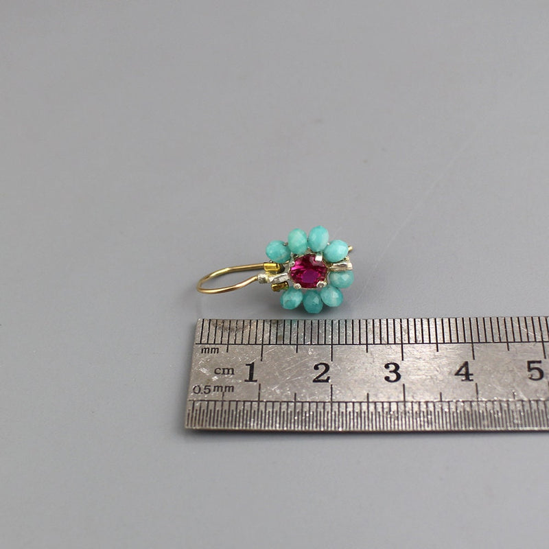 Gemstone Flower Earrings, Amazonite Floral Earrings, Pink Zircon Earrings, Boho Earrings, Flower Girl Earrings, Beach Wedding Earrings