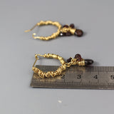 Garnet Cluster Hoop Earrings, Gold Wire Wrapped Hoops, Garnet Earrings, Garnet Hoops, January Birthstone, Statement Hoops, Burgundy Earrings