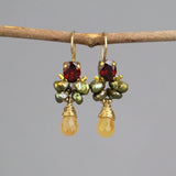 Unique Gemstone Earrings, Dainty Earrings, Carnelian Drop Earrings, Cluster Earrings, Boho Earrings, Colorful Wedding Earrings, Petite