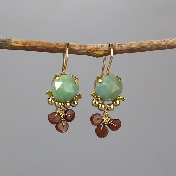 Amazonite Garnet Earrings, Small Dangle Earrings, Birthstone Earrings, Mother of the Bride, Gemstone Earrings, Amazonite Jewelry
