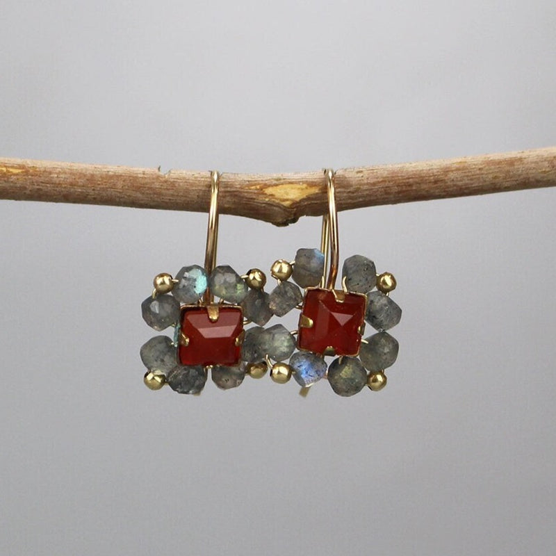 Square Earrings, Carnelian Earrings, Labradorite Earrings, Gemstone Earrings, Unique Earrings, Small Drop Earrings, Handmade Earrings