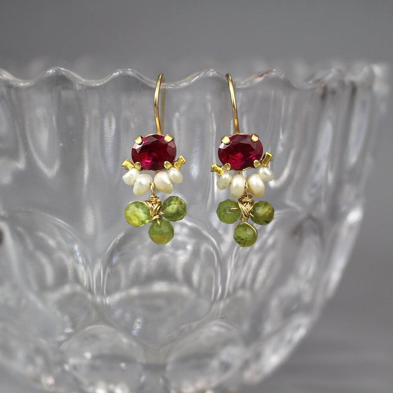 Multi Stone Earrings, Colorful Earrings, Peridot Earrings, Pink Earrings, Pearl Earrings, Dainty Earrings, Joyful Jewelry, Tiny Earrings