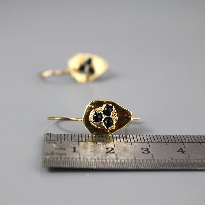 Onyx Shield Earrings, Small Protection Earrings, Gold Drop Earrings, Spiritual Earrings, Unique Earrings, Petite Dangle Earrings