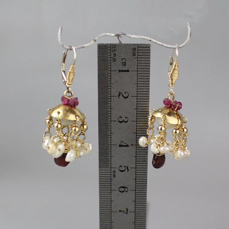 Chandelier Earrings, Ruby Earrings, Garnet Drop Earrings, Unique Bridal Earrings, Vintage Style Earrings, Pearl Earrings, Ruby Birthstone