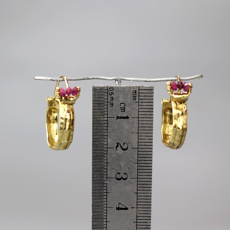 14K Gold Ruby Hoop Earrings, Chunky Hoop Earrings, Gemstone Hoops, Solid Gold Hoop Earrings, Handmade Hoops, Ruby Jewelry, Statement Hoops