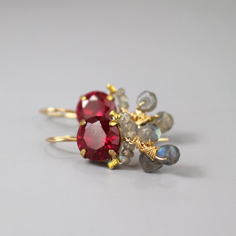 Cluster Earrings, Fuchsia Earrings, Labradorite Earrings, Gemstone Earrings, Unique Earrings, Small Dangle Earrings, Handmade Jewelry