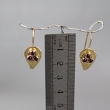 Garnet Shield Earrings, Hammered Protection Earrings, Gold Drop Earrings, Spiritual Earrings, January Birthstone Earrings, Petite Earrings