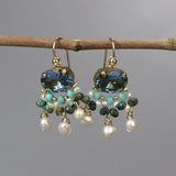 Light Blue CZ Earrings, Vintage Style Earrings, Bridal Earrings, African Turquoise Earrings, Pearl Drop Earrings, Gemstone Cluster Earrings