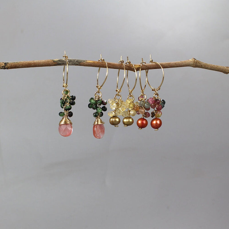 Hoop Earrings Gemstone, Cluster Hoop Earrings, Ruby Zoisite Earrings, Cherry Quartz Drop Earrings, Christmas Gift Ideas, Boho Earrings