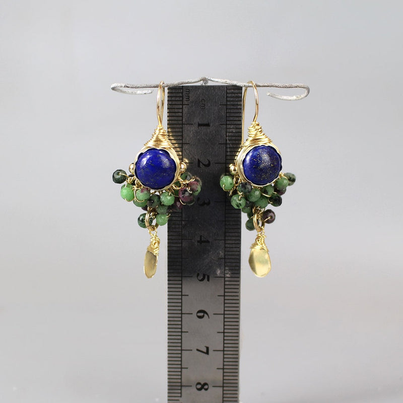 Lapis Lazuli Earrings, Ruby Zoisite Cluster Earrings, Colorful Earrings, Multi Stone Earrings, Gemstone Earrings, Lapis Jewelry