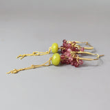 Strawberry Rose Quartz Cluster Earrings, Large Hoop Earrings, Chain Fringe Earrings, Long Dangle Earrings, Gemstone Hoop Earrings, Gift Idea