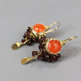 Carnelian Earrings, Autumn Earrings, Garnet Cluster Earrings, Fall Wedding Earrings, Bohemian Earrings, Dangle Earrings, Gift for Her