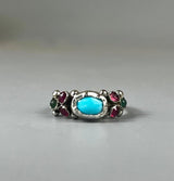 Turquoise Engagement Ring, Sterling Silver Gemstone Ring, Sterling Silver Engagement Ring, Wedding Ring, Emerald Ring, Multi Stone Ruby Ring