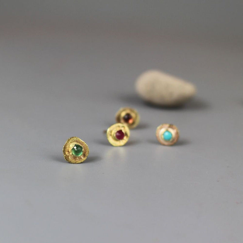 14K Gold Gemstone Stud, Emerald Stud Earrings, Simple Wedding Stud Earrings, Birthstone Studs Earrings, Gold Studs, Ruby, Turquoise, Garnet