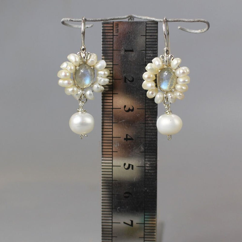 Pearl Bridal Wedding Earrings, Labradorite Earrings, Labradorite Flower Earrings, Pearl Flower, Spring Wedding, Sterling Silver, Bridal Gift