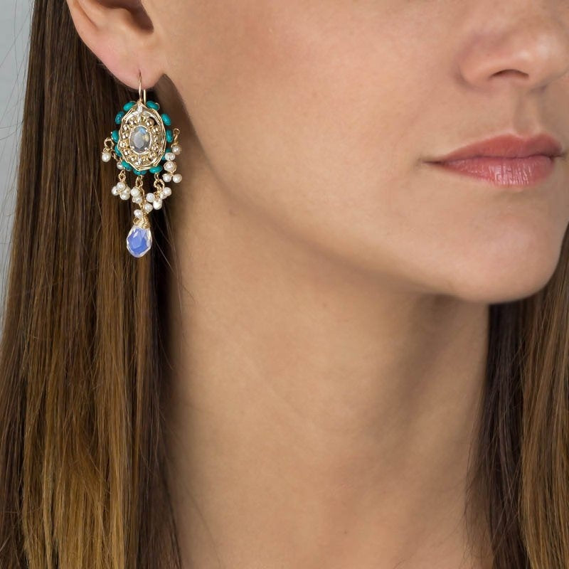 Labradorite Turquoise Maharaja Earrings