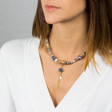 Bezel Set Labradorite Pearl Gemstone Necklace