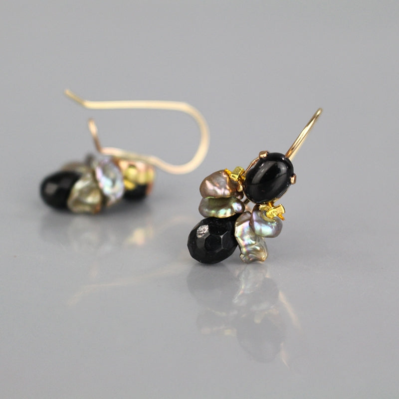 Onyx Gray Keshi Pearl Bee Earrings