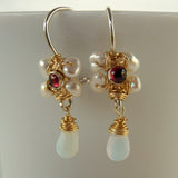 Garnet Pearl Jasmine Flower Earrings