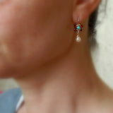 Turquoise Garnet Jasmine Flower Earrings