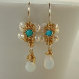 Turquoise Pearl Jasmine Flower Earrings