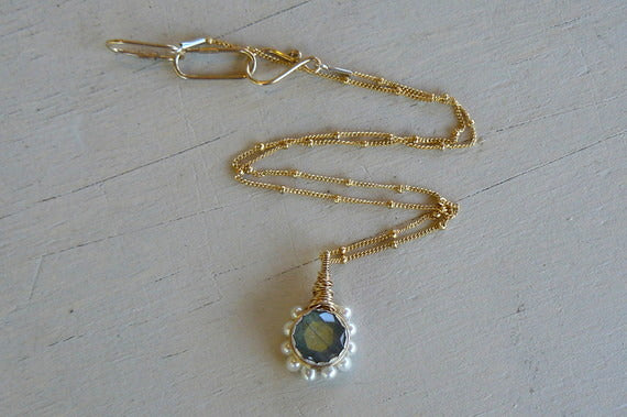 Labradorite and Pearl Flower Necklace