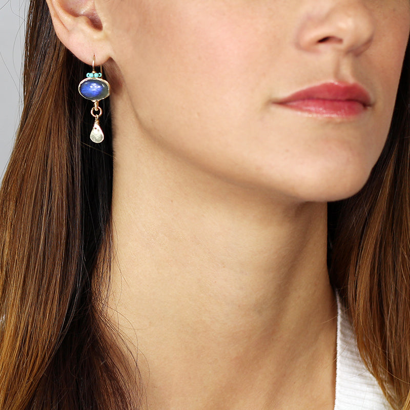 Labradorite and Howlite Crown Earrings