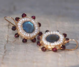 Labradorite Pearl and Garnet Mandala Earrings
