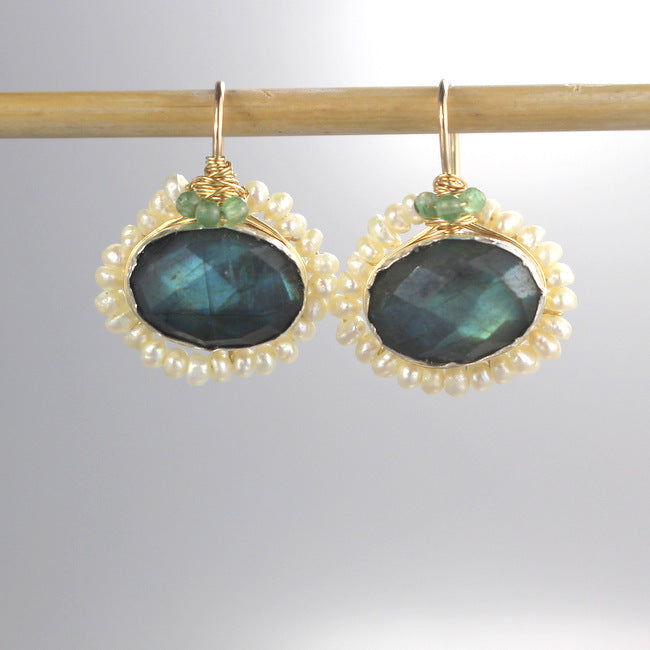 Labradorite Pearl Mandala Earrings