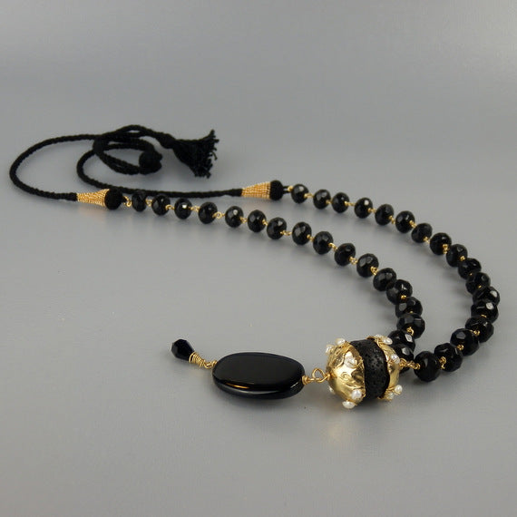 Black Onyx Lava Long Necklace