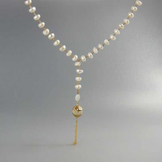 Pearl Long Lava Necklace